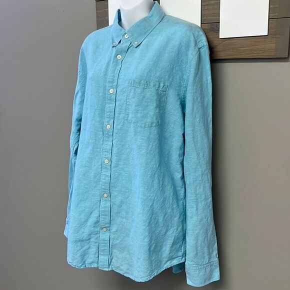 Banana Republic Heather Light Blue Long Sleeve Button Down Dress Shirt- Size XL - Picture 2 of 16
